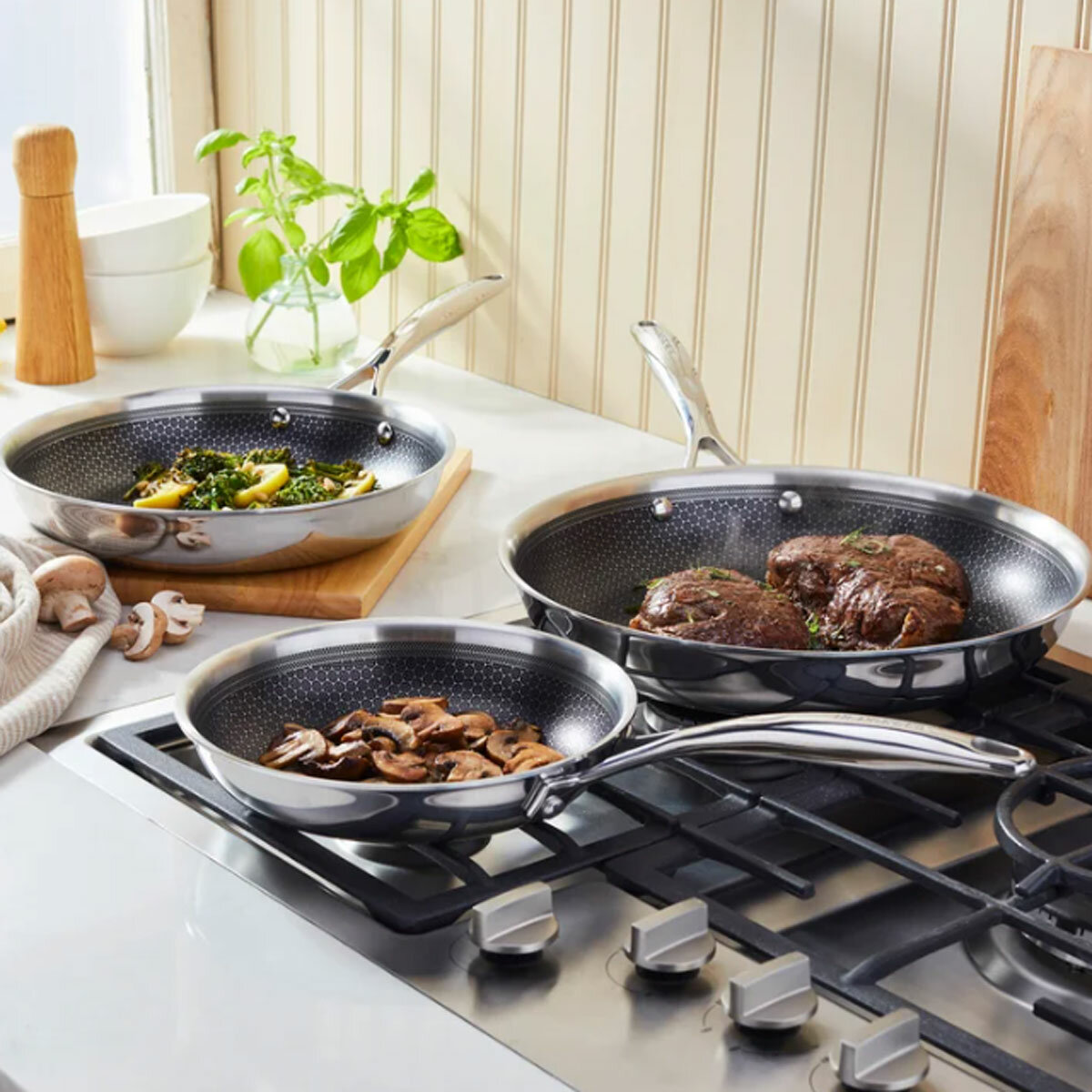 Henckels Paradigm Stainless Steel Ceramic Fry Pan Set, 3 Piece Henckels Paradigm Stainless Steel Ceramic Fry Pan Set, 3 Piece