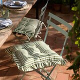 Wylder Millie Ruffle Green Striped Indoor Outdoor Seat Pad 2 Pack, 40 x 40 cm