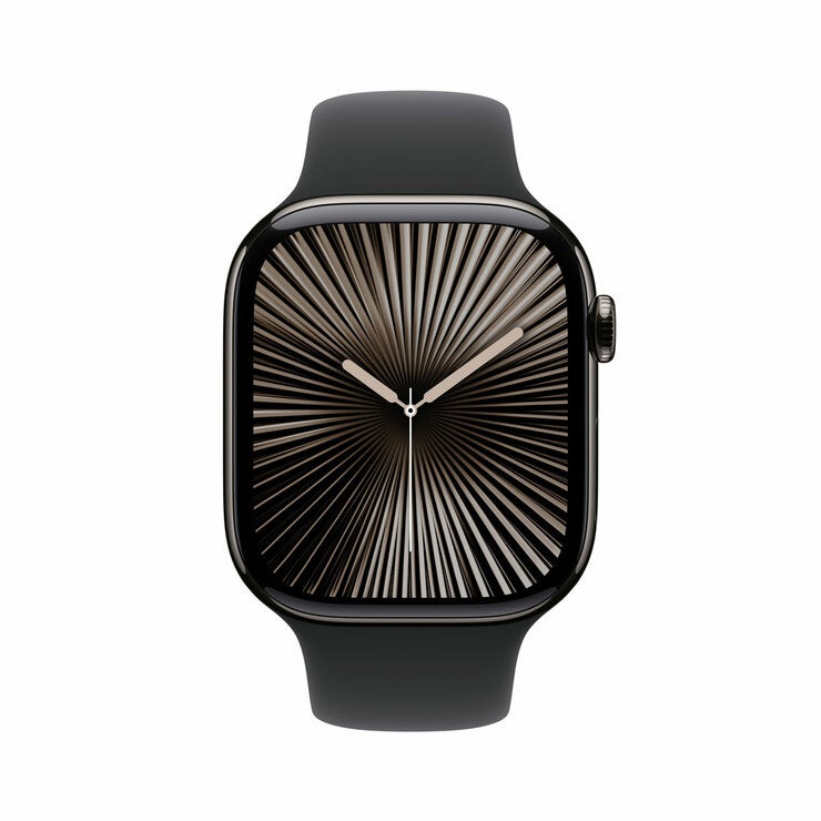 Apple Watch Series 10 GPS + Cellular, 46mm Slate Titanium Case with Black Sport Band S/M, MWYD3QA/A