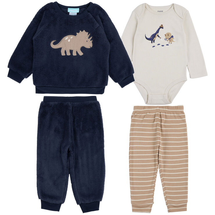 Pekkle 4 Piece Infant Set in Dinosaurs, 3 Months