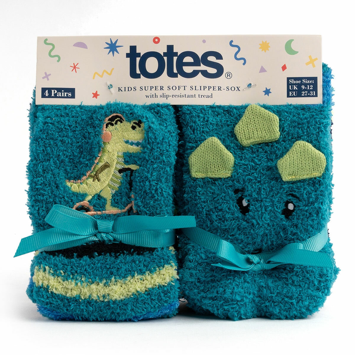 Totes Toastie Kids Socks, 4 Pack in Dinosaur