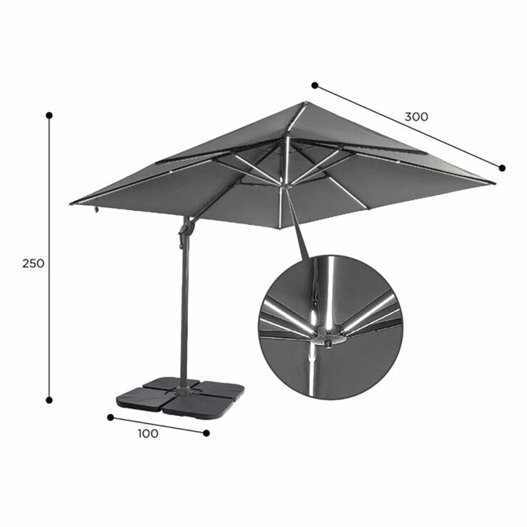 Stone Garden 10ft (3m) LED Cantilever Umbrella in Grey