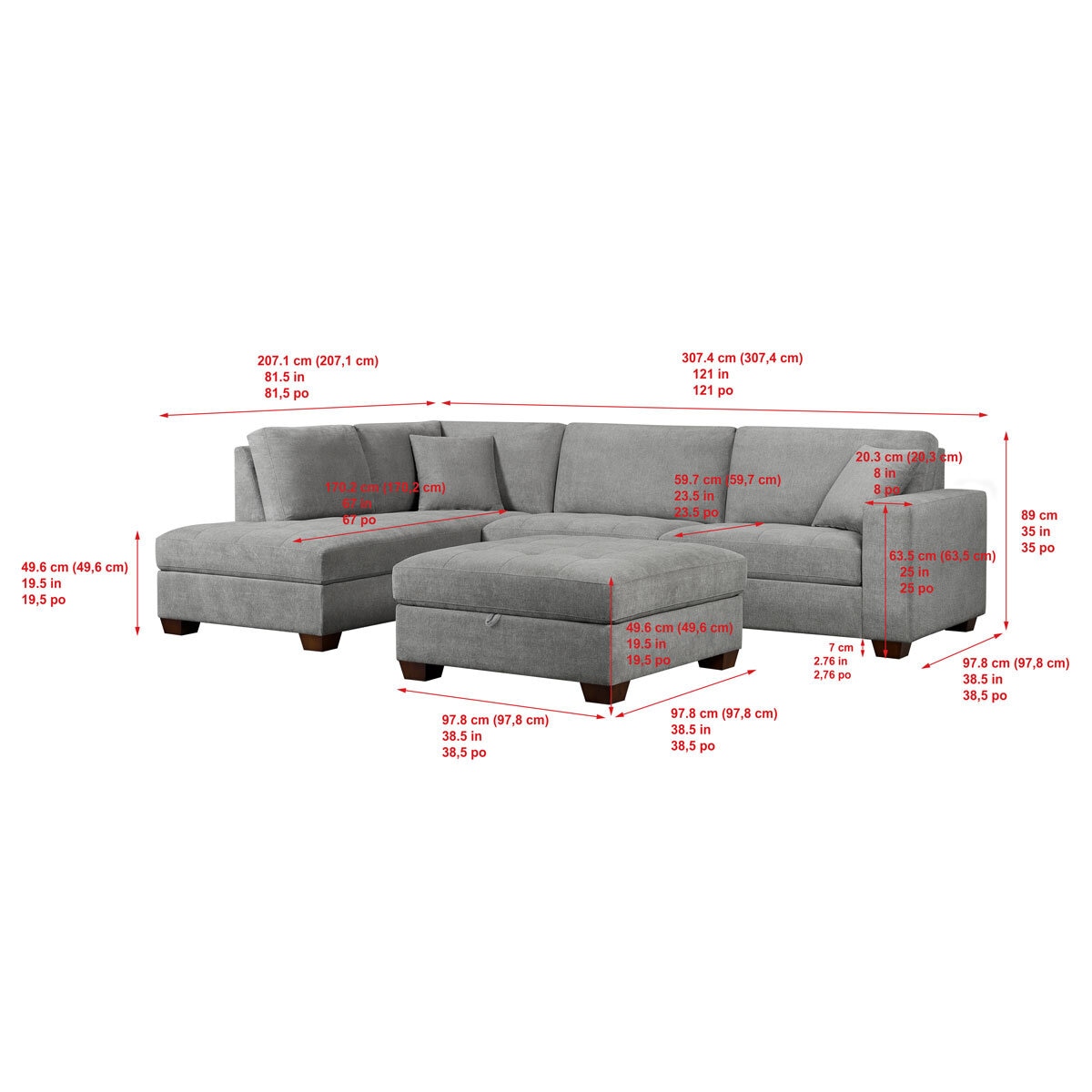 Thomasville Miles Grey Fabric Corner Sofa with Storage Ottoman