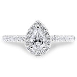0.76ctw Pear & Round Brilliant Cut Diamond Halo Ring, 18ct White Gold