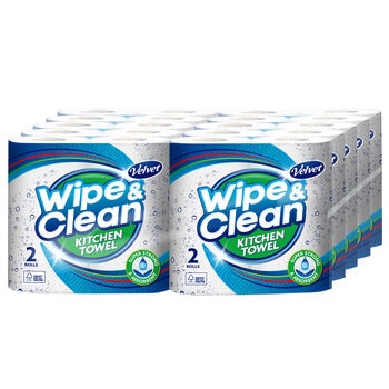 Velvet Wipe and Clean Kitchen Roll Towel, 20 x 75 Sheet Pack