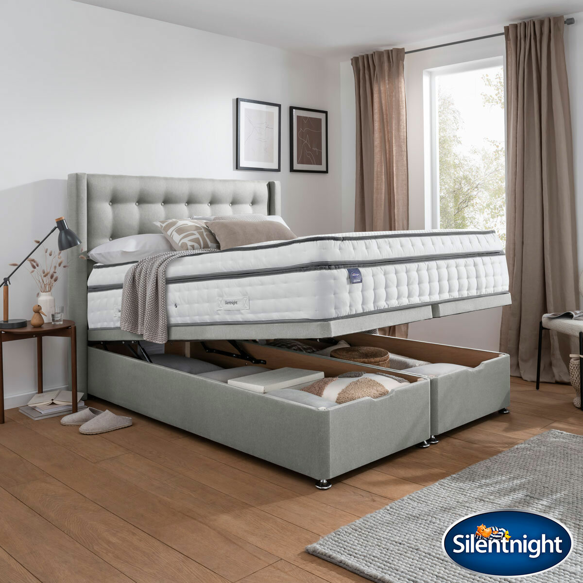 Silentnight Full Ottoman Divan Base with Bloomsbury Headboard in 4 Colours & 3 Sizes Silentnight Full Ottoman Divan Base with Bloomsbury Headboard in 4 Colours & 3 Sizes