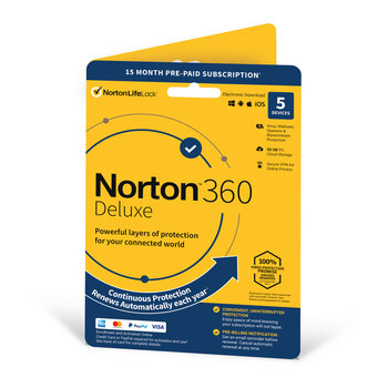 Norton 360 Deluxe 2022, Antivirus Software for 5 Device and 1 Year + 3 Months Subscription with Automatic Renewal