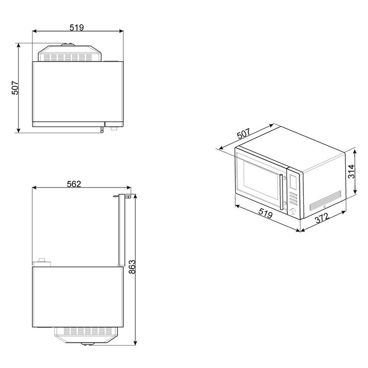 Dimension drawing of Smeg Microwave Dimension drawing of Smeg Microwave