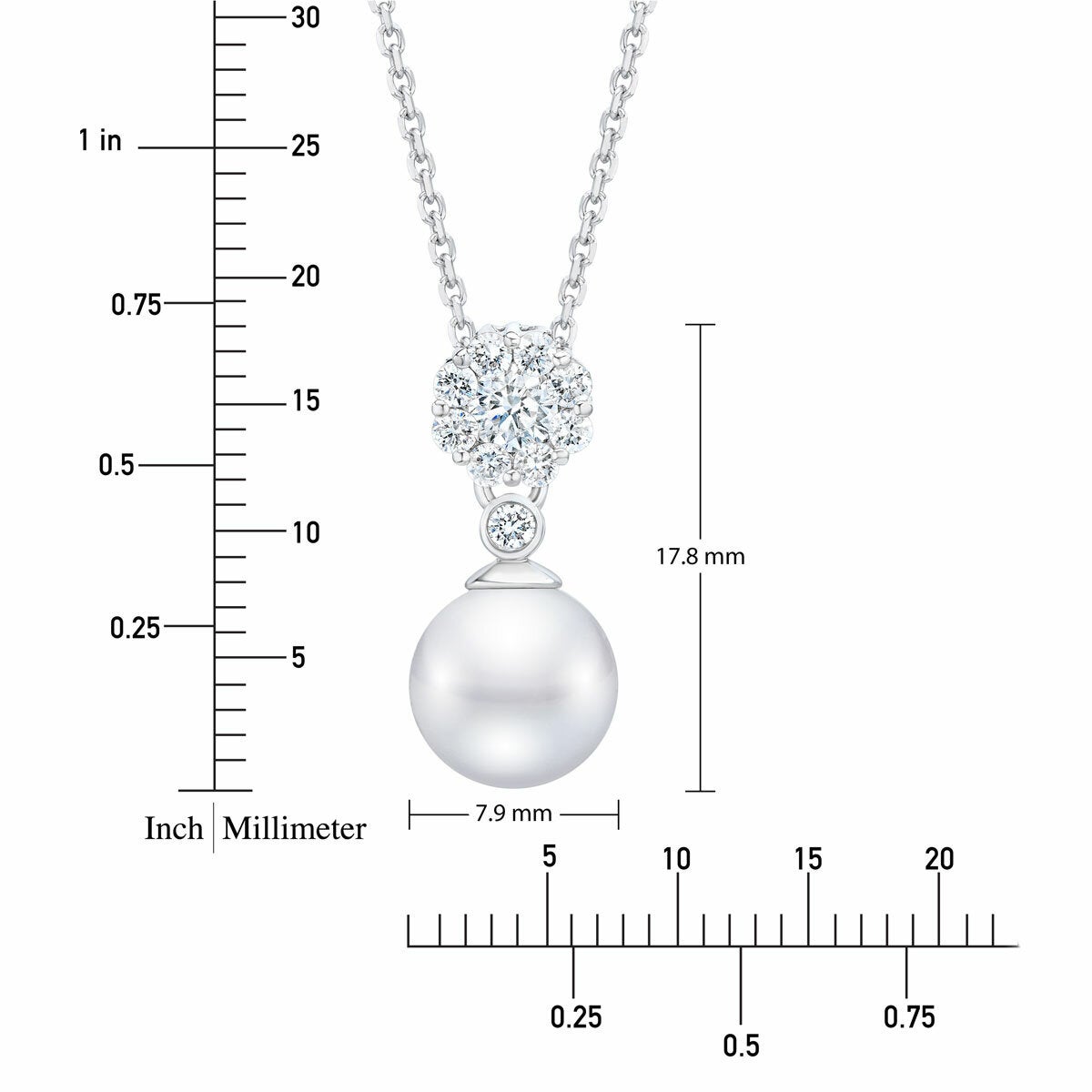 7.5-8mm Akoya Pearl & 0.30ct Diamond Pendant, 14ct White Gold 7.5-8mm Akoya Pearl & 0.30ct Diamond Pendant, 14ct White Gold