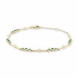 Round Cut Lab Emerald & 0.18ctw Diamond Bracelet, 18ct Yellow Gold