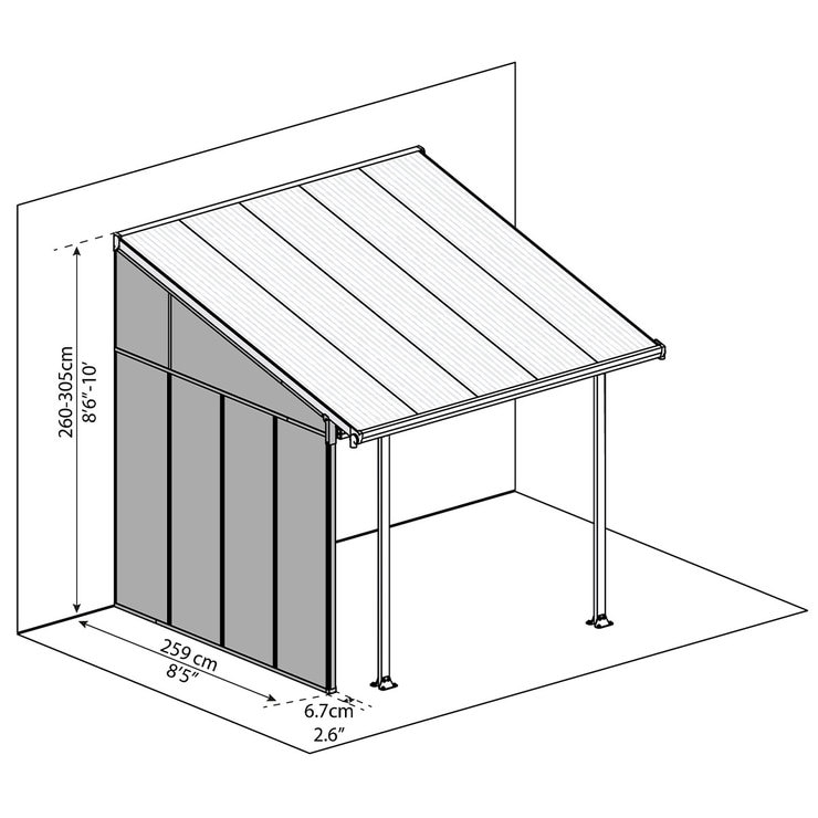 Palram Feria 3 SideWall Patio Cover, Grey, cutout of the Side Wall