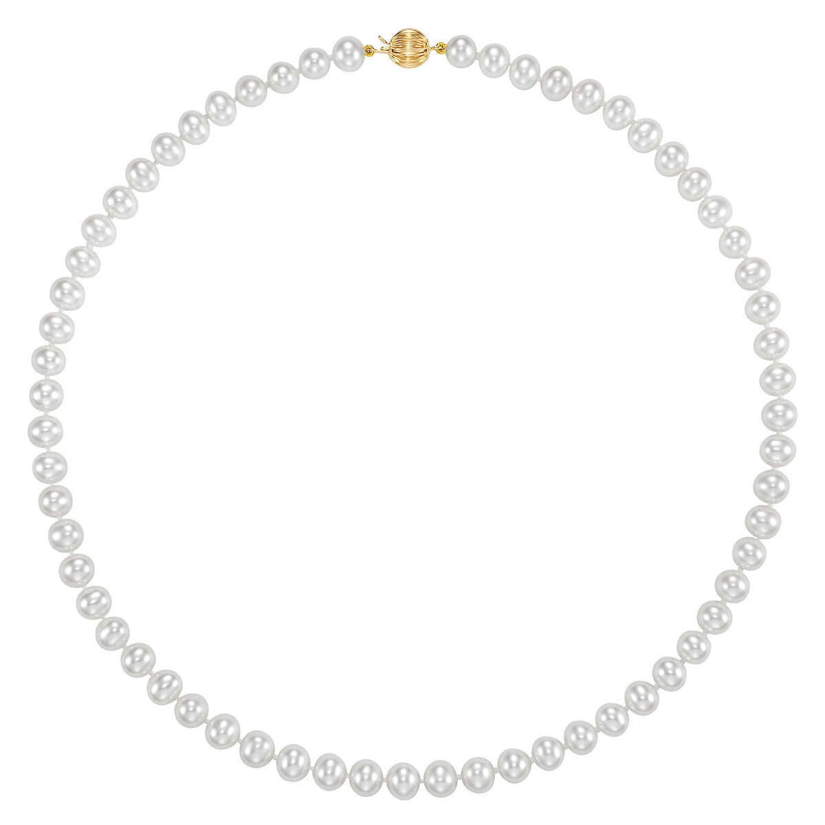 6.5-7mm Cultured Freshwater White Pearl Strand Necklace, 14ct Yellow Gold