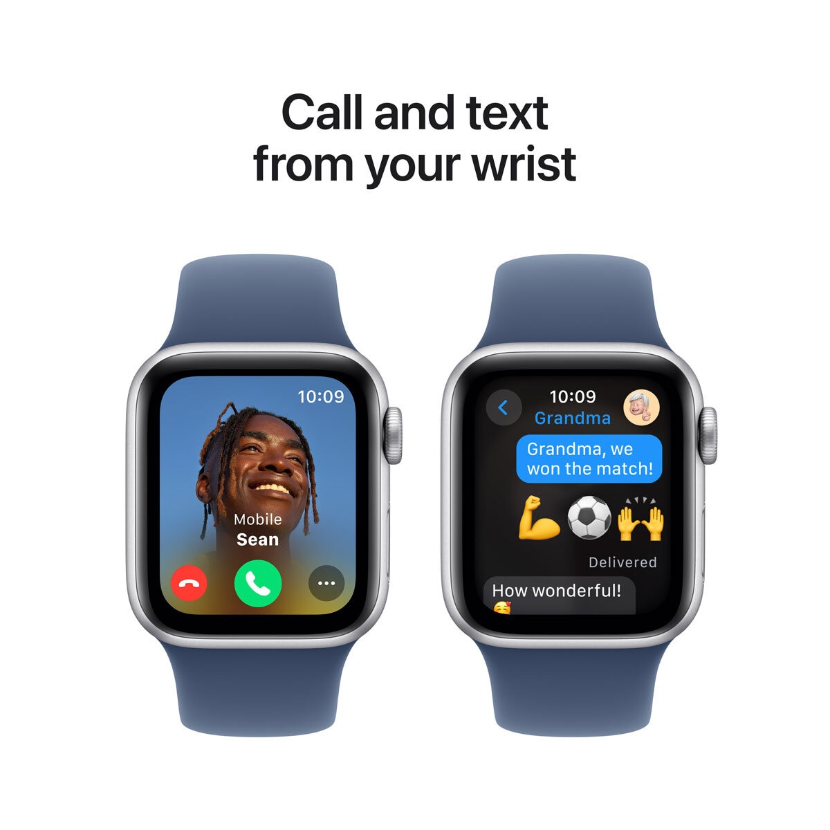 Apple Watch SE GPS, 40mm Silver Aluminium Case with Denim Blue Sport Band S/M, MXEC3QA/A