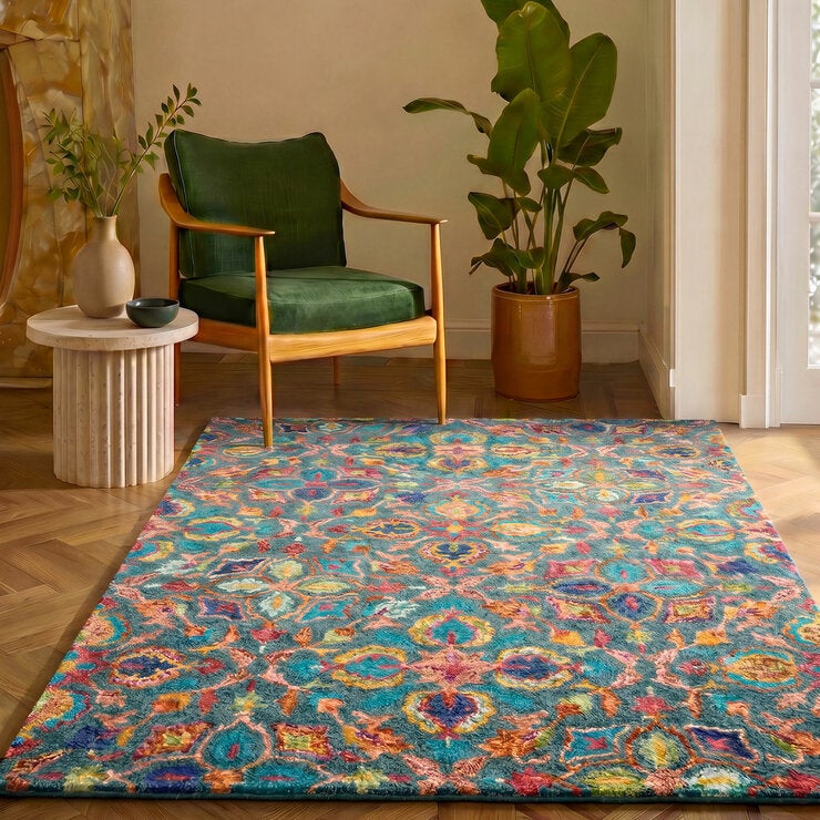 Nourison Vibrant Wool Teal Rug, in 3 Sizes Nourison Vibrant Wool Teal Rug, in 3 Sizes