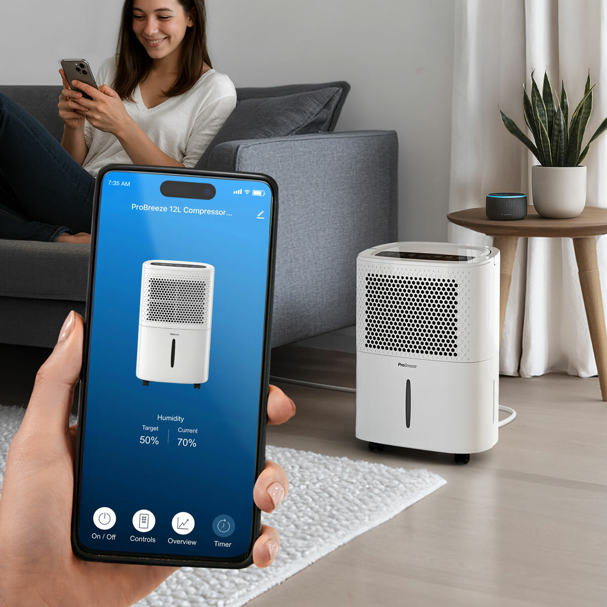 Pro Breeze 12L Dehumidifer With Humidistat & Smart App Control, PB-D-06W-W-UK Pro Breeze 12L Dehumidifer With Humidistat & Smart App Control, PB-D-06W-W-UK