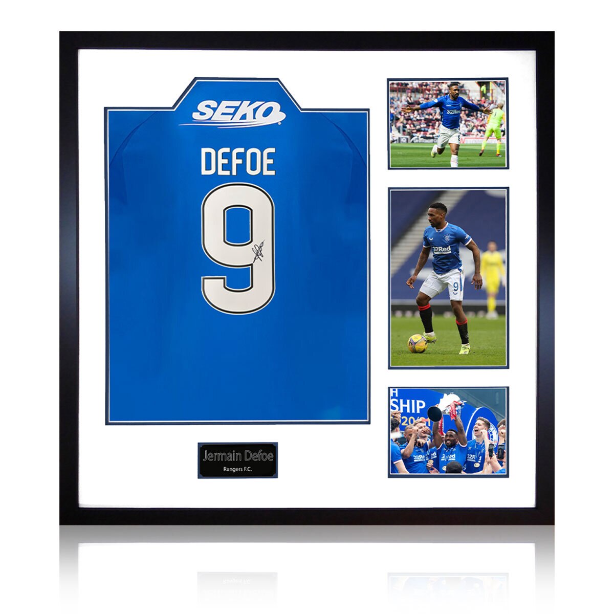 Jermain Defoe Signed Framed Rangers Football Shirt including 3 Photos