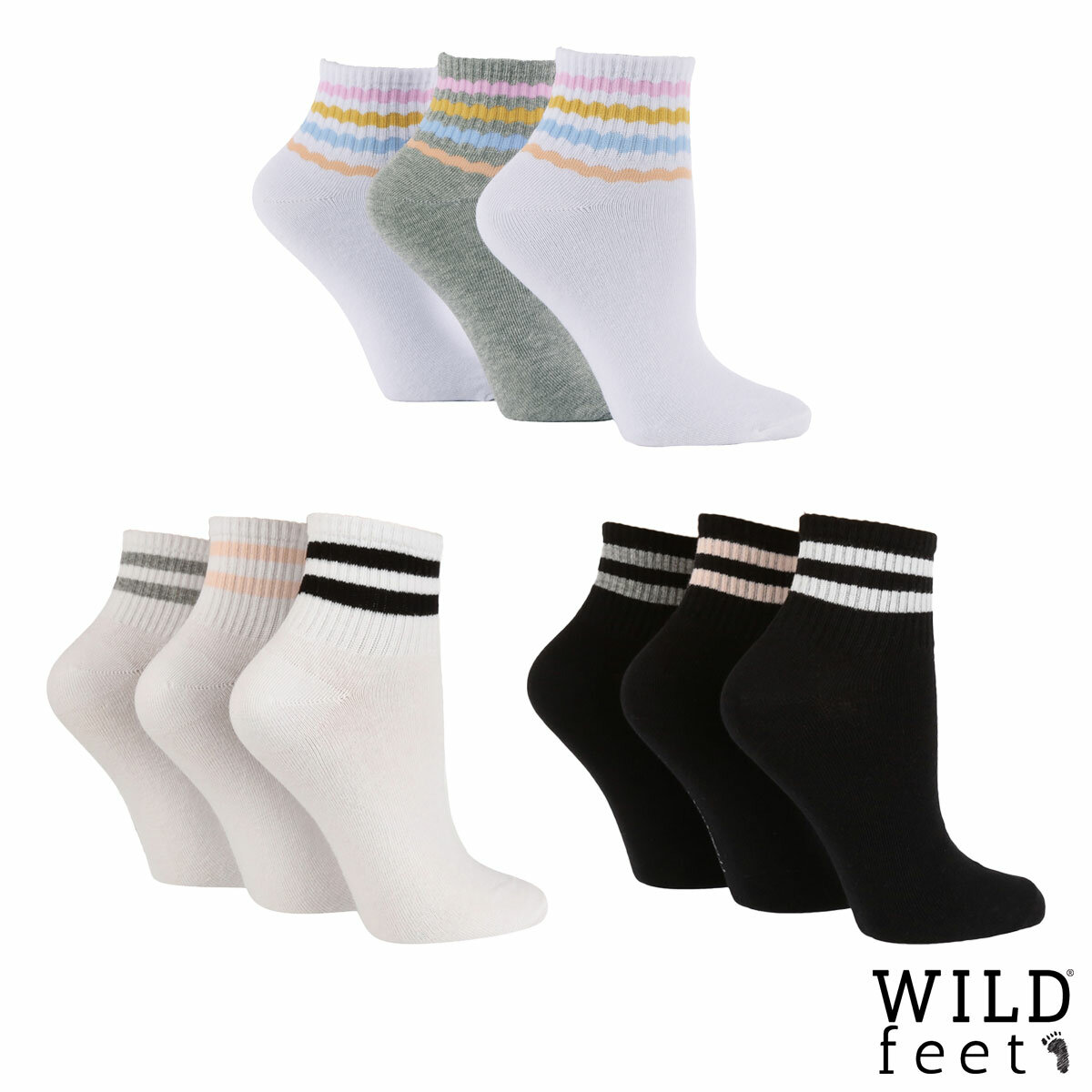 Wild Feet Ladies Quarter Sock, 6 Pack