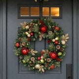 30 inch (76cm) Pre-Lit Decorated Wreath with 50 LED Lights in Red 30 inch (76cm) Pre-Lit Decorated Wreath with 50 LED Lights in Red