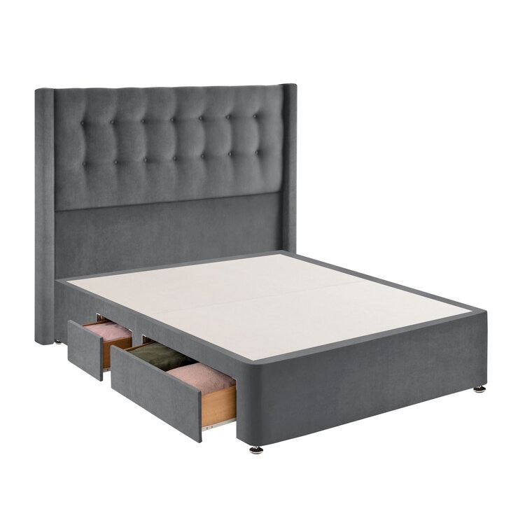 Silentnight Velvet Continental Divan Base with Bloomsbury Headboard in 2 Colours & 3 Sizes