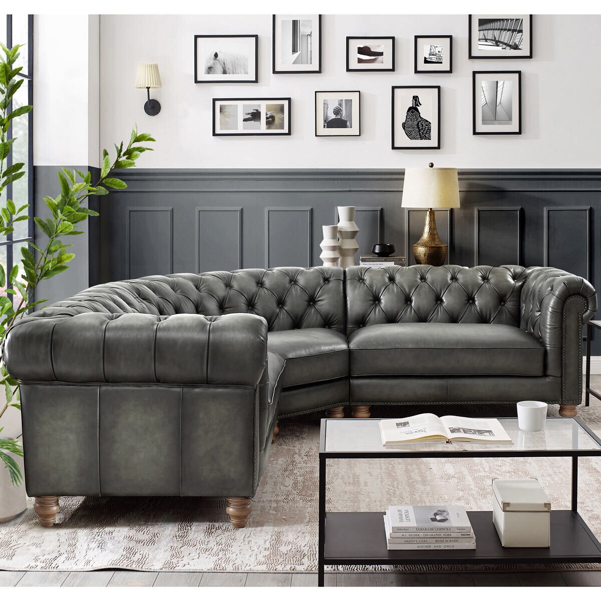 Allington Grey Leather Chesterfield Corner Sofa Costco UK