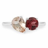 Pear Cut Morganite & Round Cut Garnet Ring, 18ct White Gold