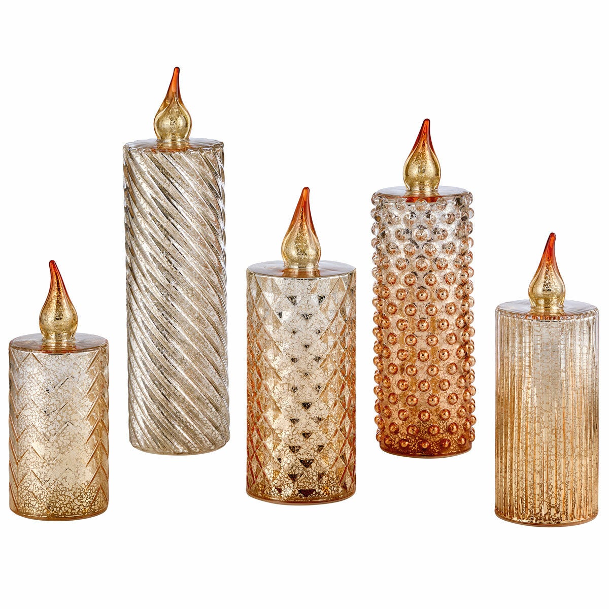 Glass LED Candles In Gold - Set Of 5 Glass LED Candles In Gold - Set Of 5