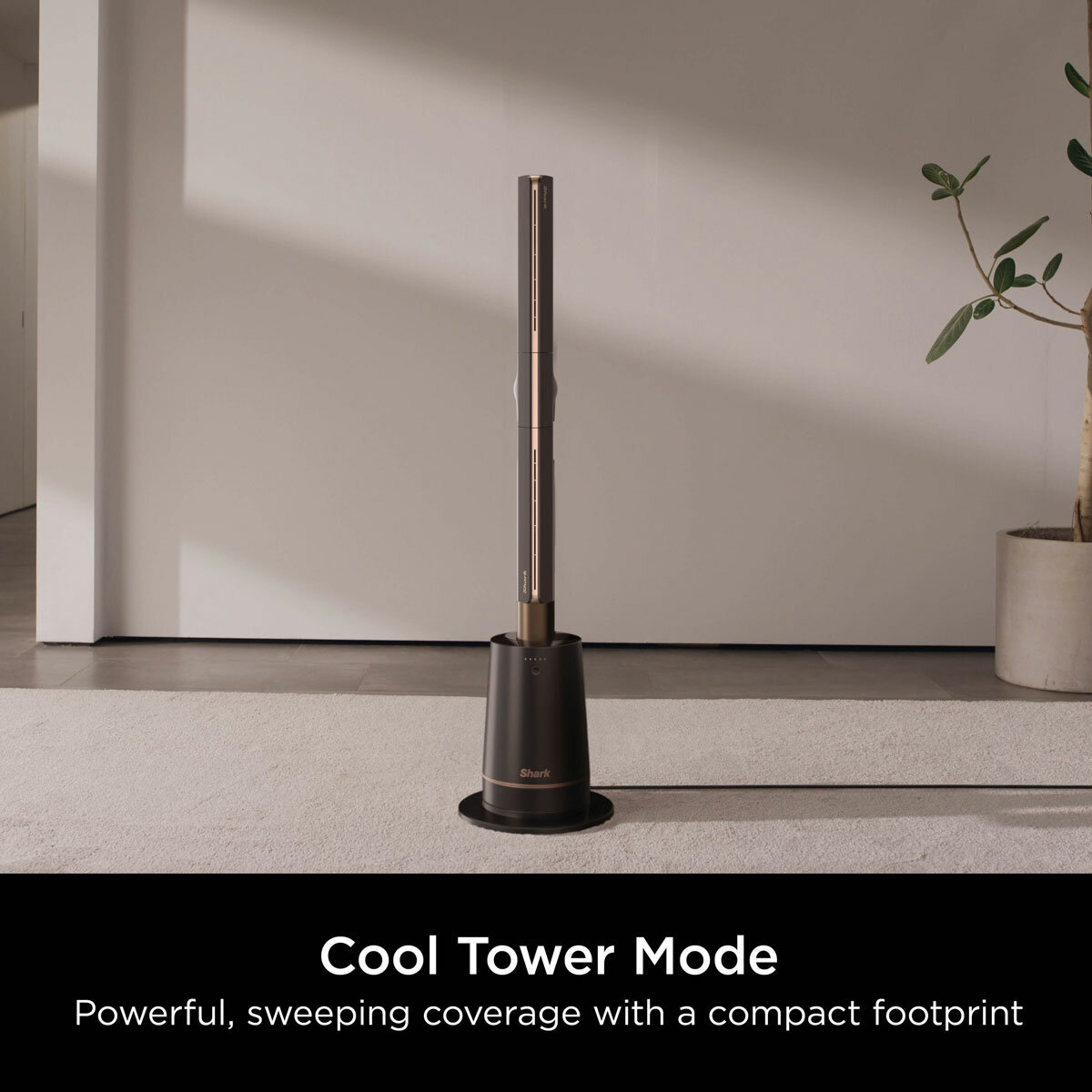 Lifestyle image of  Shark TurboBlade Multi-Directional Cooling Fan in cool tower mode