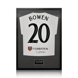 Jarrod Bowen Signed Framed WHU Football Shirt in 2 Options: White or Black Mount