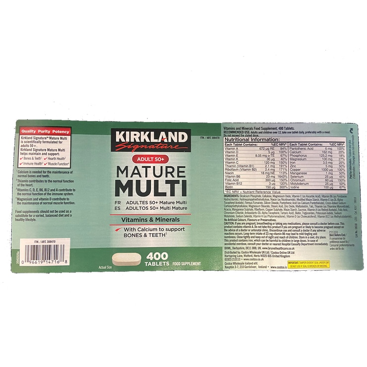 Kirkland Signature Mature Multi Vitamins, 400ct Costco UK