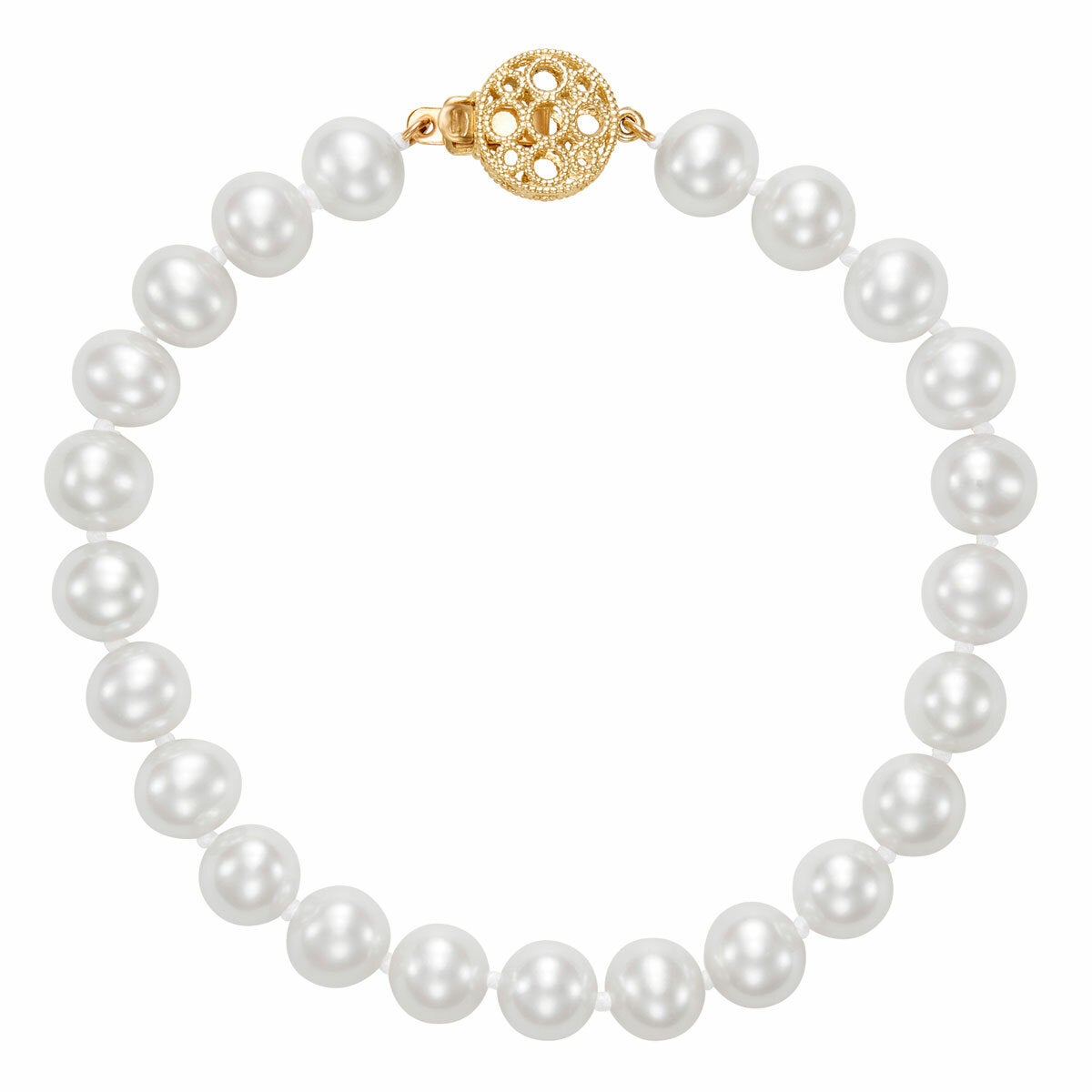 7-7.5mm Freshwater White Pearl Circle Clasp Bracelet, 14ct Yellow Gold 7-7.5mm Freshwater White Pearl Circle Clasp Bracelet, 14ct Yellow Gold