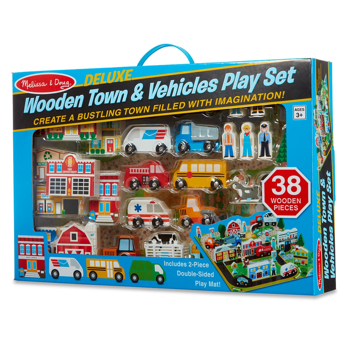 Wooden town and vehicles play set boxed image