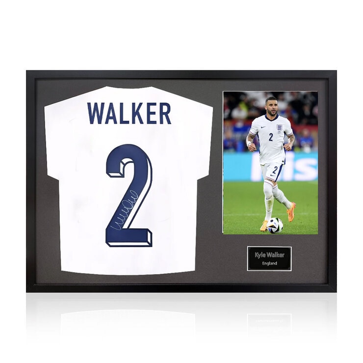 Kyle Walker Signed Framed England Football Shirt including 1 Photo in 2 Options: White or Black Mount Kyle Walker Signed Framed England Football Shirt including 1 Photo in 2 Options: White or Black Mount