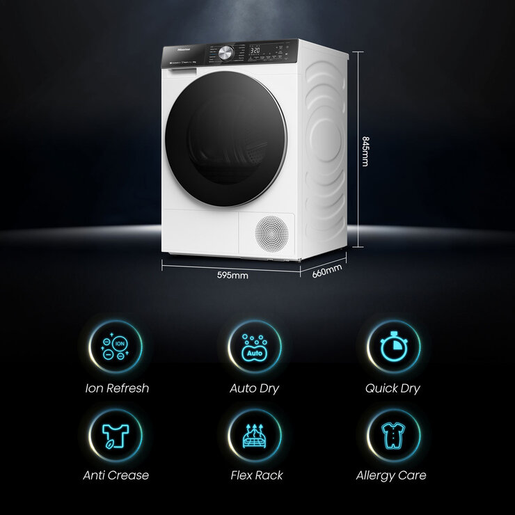 Hisense DH5S102BW, 10kg Heat Pump Tumble Dryer A+++ Rating in White