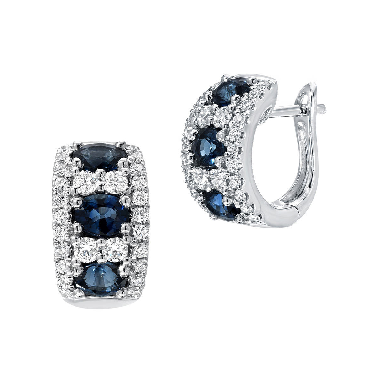 Oval Blue Sapphire and 0.45ctw Diamond Hoop Earrings, 18ct White Gold