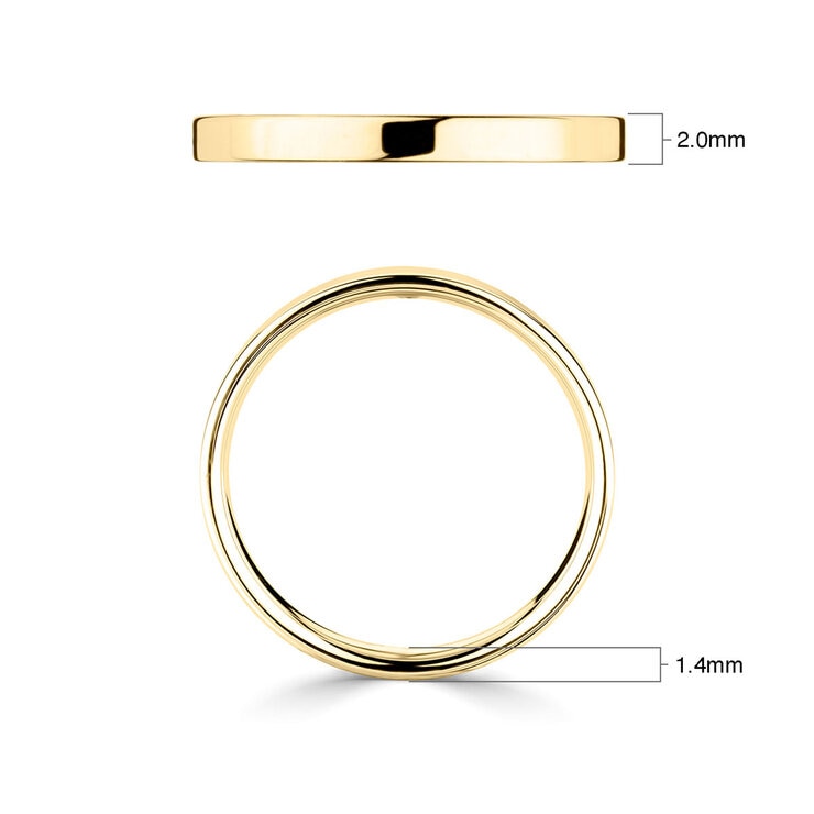 2.0mm Basic Light Court Wedding band. 18ct Yellow Gold