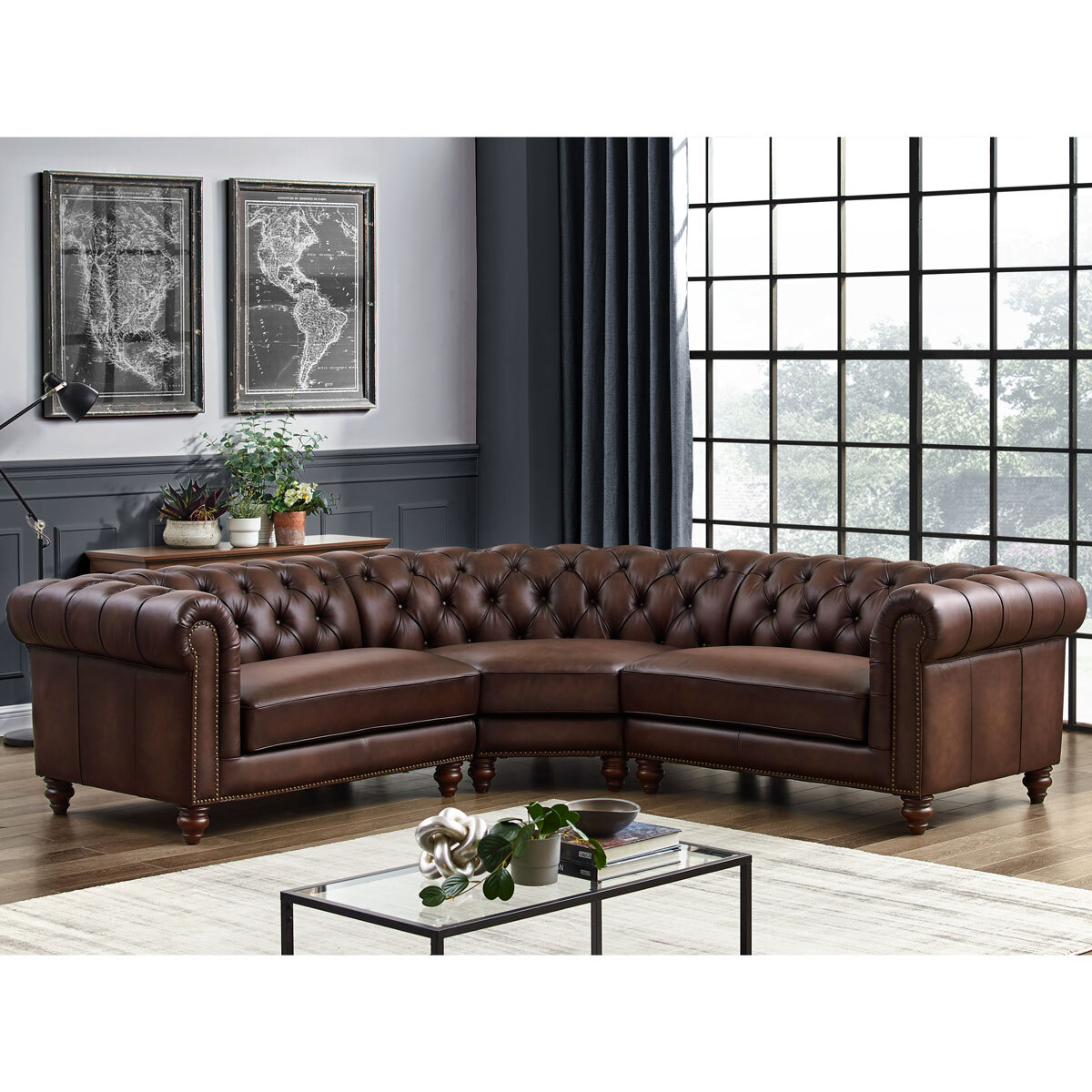 Allington Brown Leather Chesterfield Corner Sofa | Costco UK