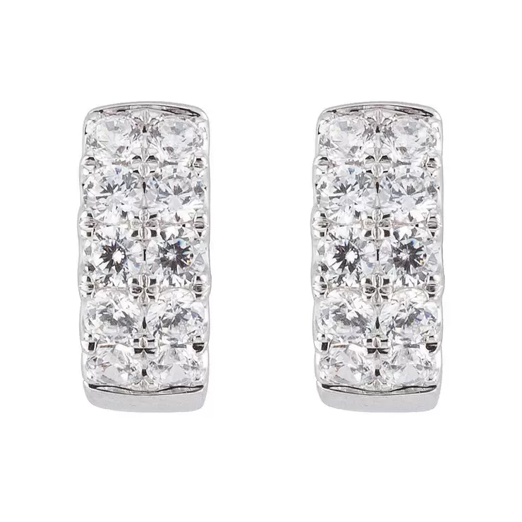 1.00ctw Double Row Hoop Diamond Earrings, 14ct White Gold 1.00ctw Double Row Hoop Diamond Earrings, 14ct White Gold