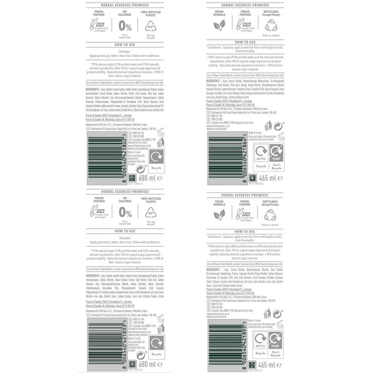 Herbal Essences Bio Renew Shampoo 680ml and Conditioner, 465ml in 2 Options