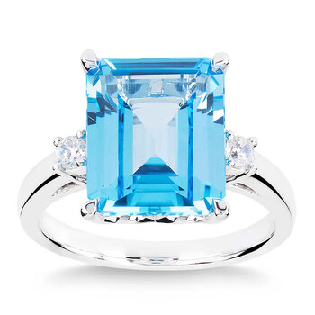 Blue Topaz and 0.12ctw Diamond Ring, 14ct White Gold
