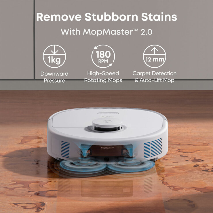 Lifestyle image of Eufy X10 Pro Omni Robot Vacuum & Mop, All-in-One Station removing stubborn stains