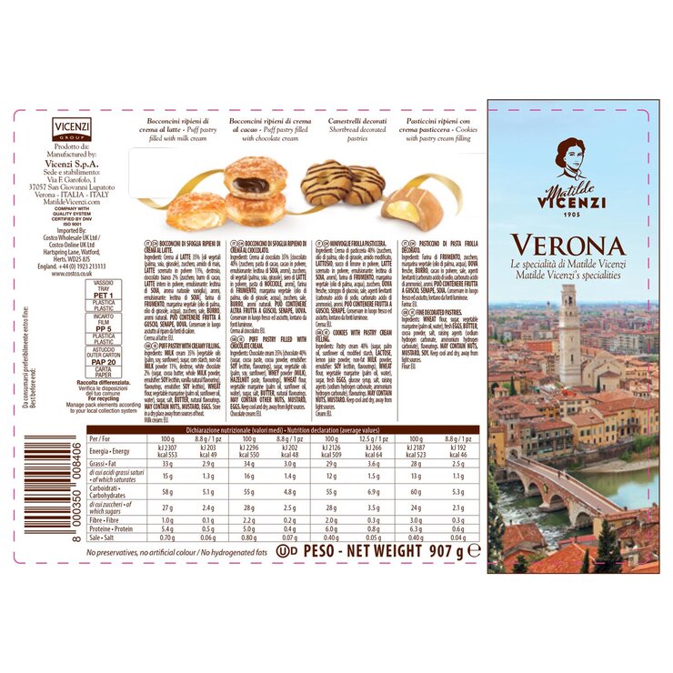Vicenzi Verona Italian Pastry Assortment, 907g Vicenzi Verona Italian Pastry Assortment, 907g