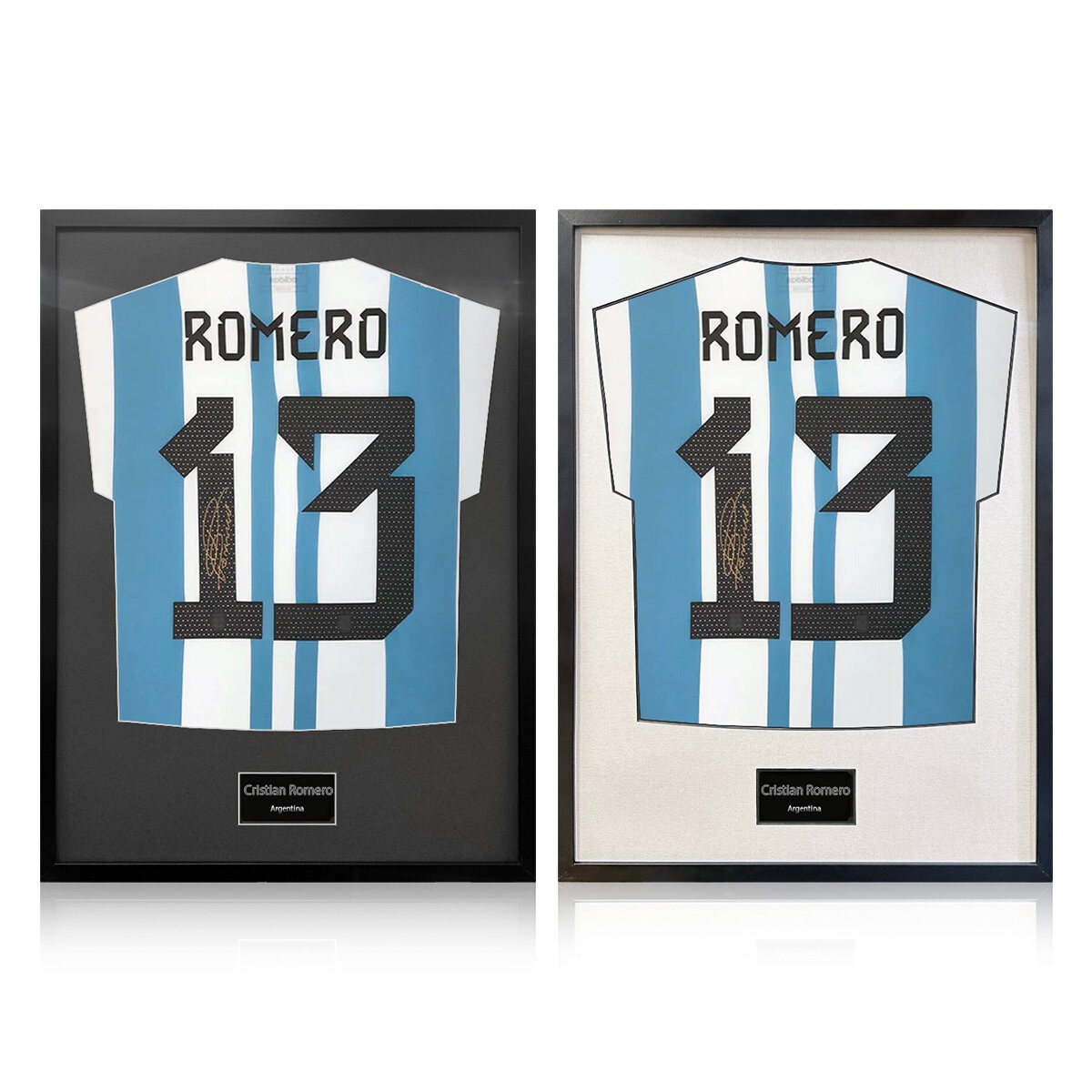 Christian Romero Signed Framed Argentina Football Shirt in 2 Options: White or Black Mount