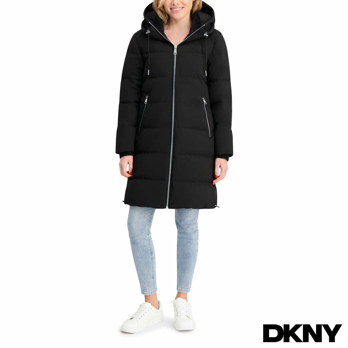 DKNY Women's Long Down Coat with Hood