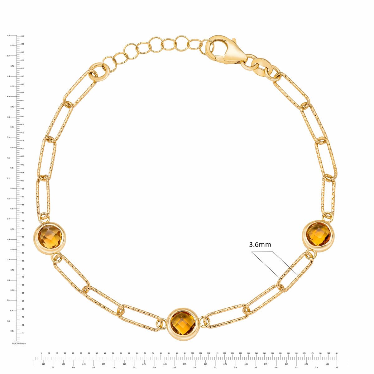 Round Cut Citrine Paperclip Bracelet 14ct Yellow Gold