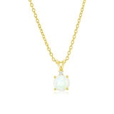 Round Cut Opal & 0.03ct Diamond Pendant, 18ct Yellow Gold