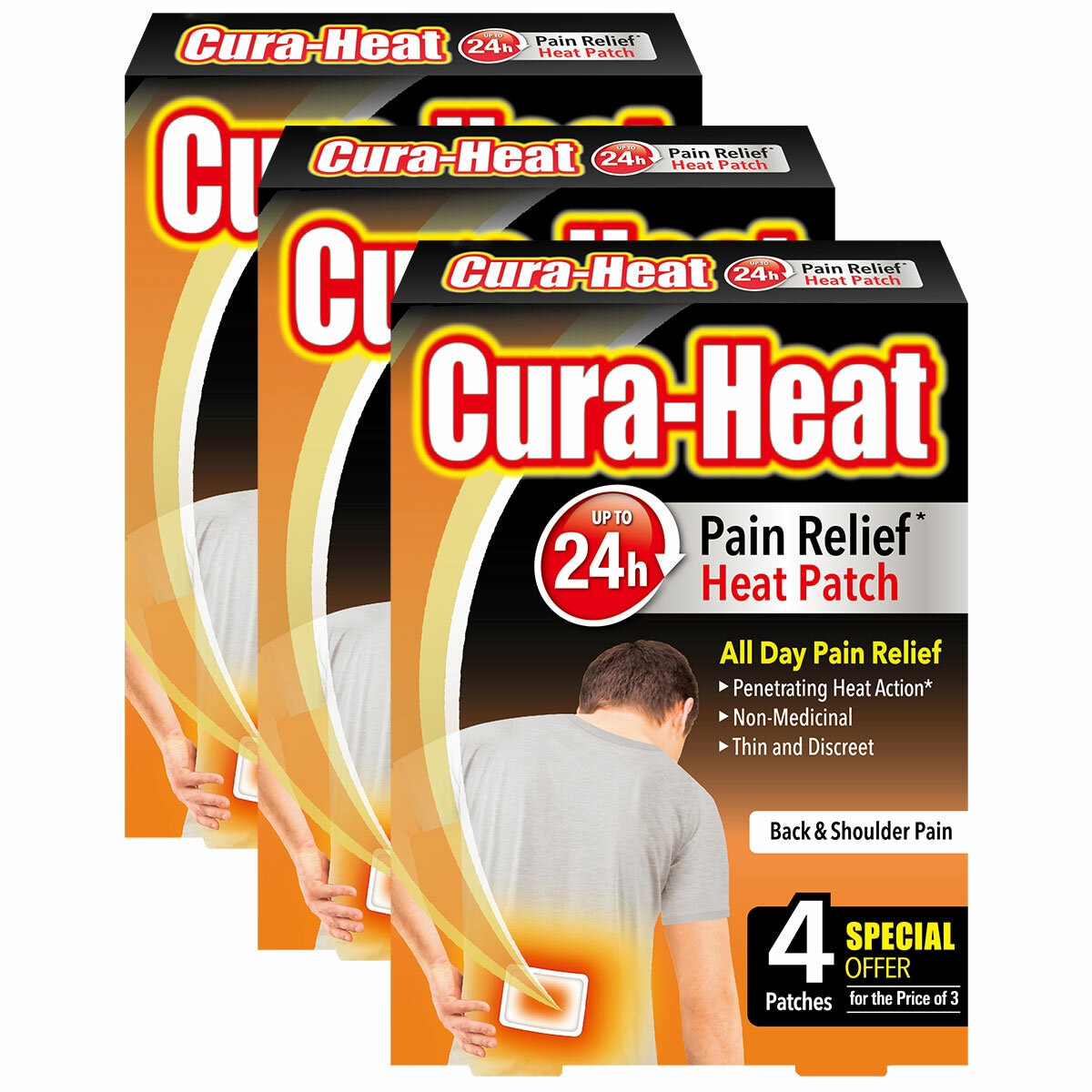 Cura Heat Pain Relief Patch, 3 x 4 Pack