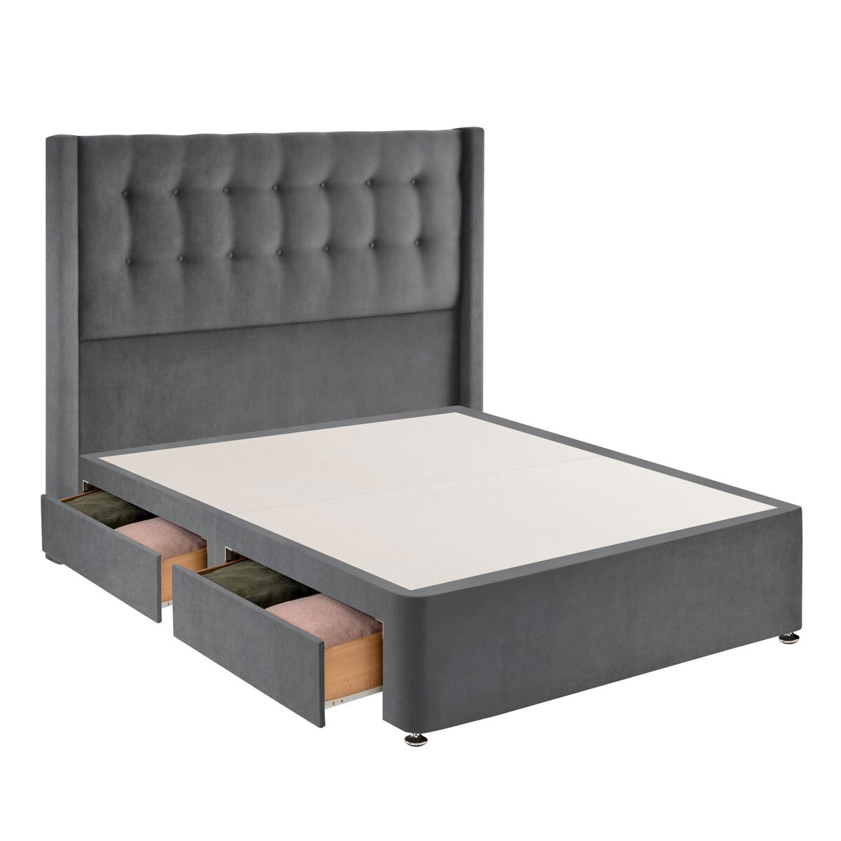 Silentnight Velvet 4 Drawer Divan Base with Bloomsbury Headboard in 2 Colours & 3 Sizes