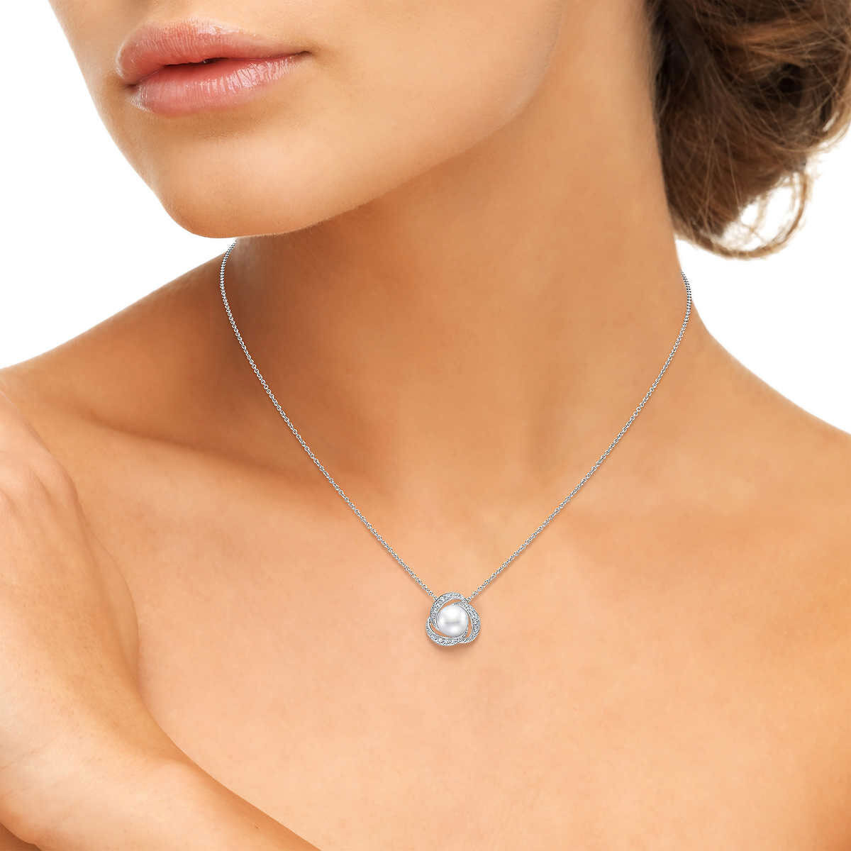 7.5-8mm Cultured Freshwater White Pearl & 0.25ctw Diamond Necklace, 14ct White Gold