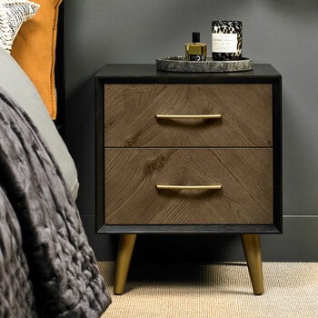 Bentley Designs Sienna Fumed Oak & Peppercorn Two Drawer Nightstand, 2 Pack