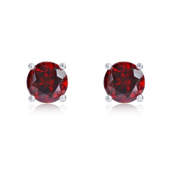 Round Cut Garnet Stud Earrings, 14ct White Gold